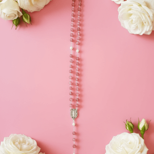 Rose quartz and pearl rosary